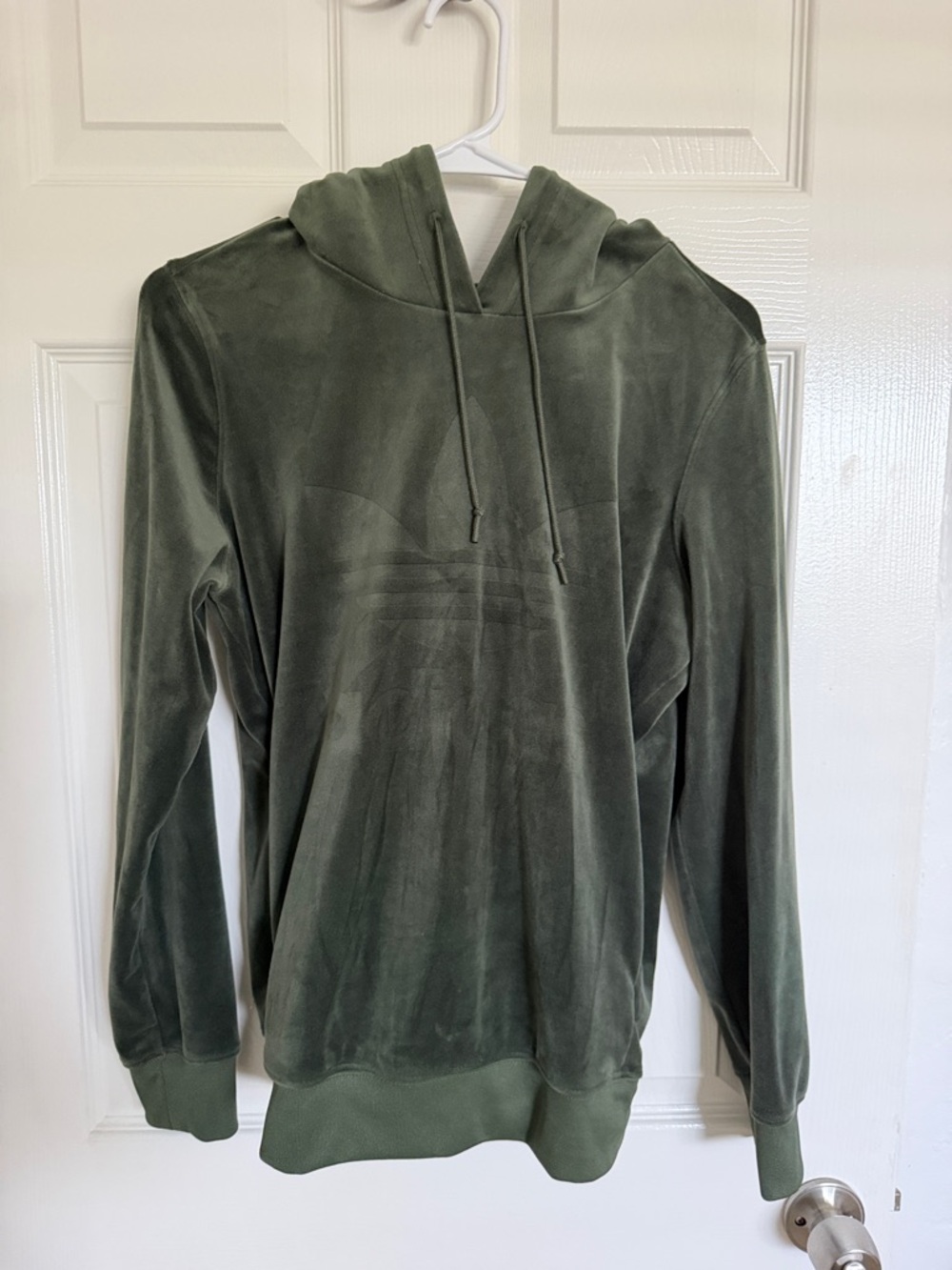 adidas Originals Olive Green Velour Hoodie Sweater XS